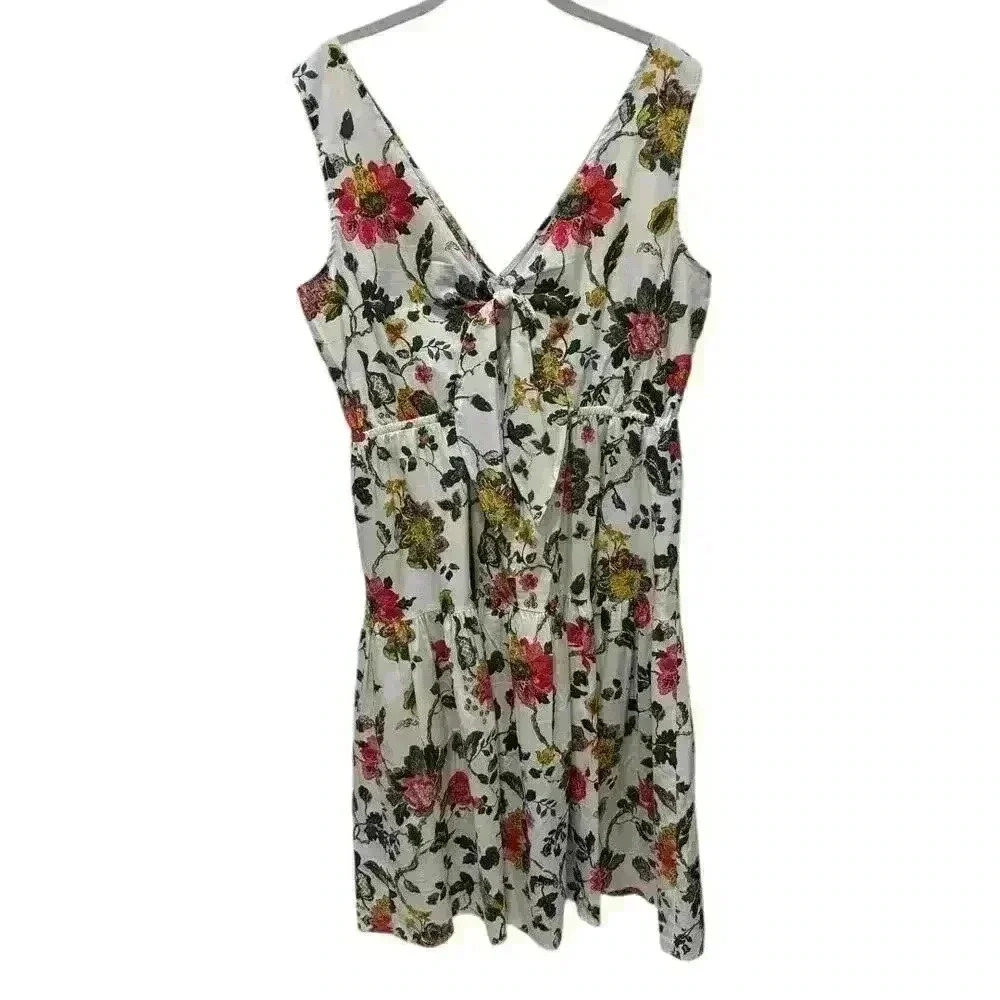 Maison Tara Sleeveless V-Neck Cinched Waist Floral Fit & Flare Dress - Size 16 - Picture 4 of 6
